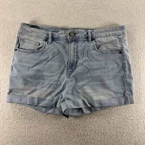 Aeropostale High Waisted Midi Shorts Women 12 Blue Denim Cotton Stretch Mid Rise